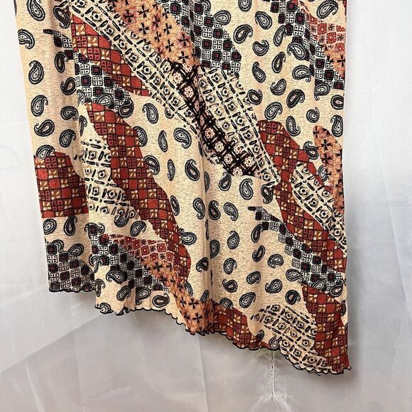 Vintage 90s Expressions mesh asymmetric maxi dress boho bandana print neutral XL - Picture 10 of 11